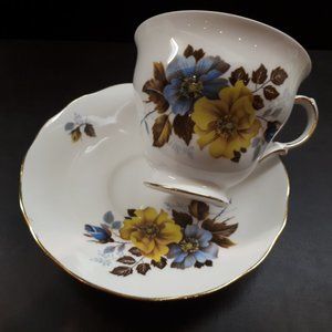 Royal Vale Tea Cup and Saucer Yellow & Blue Flower